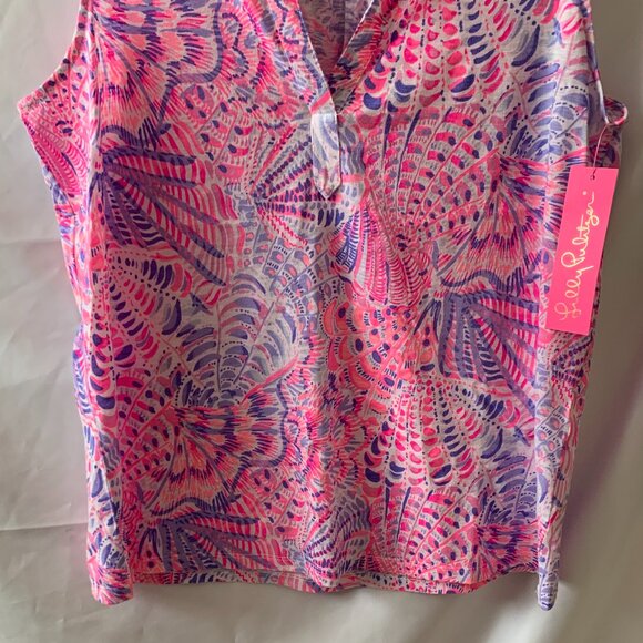 LILLY PULITZER Sea You Soon Dev Knit Top in Raz Berry Sz LARGE - Picture 3 of 5